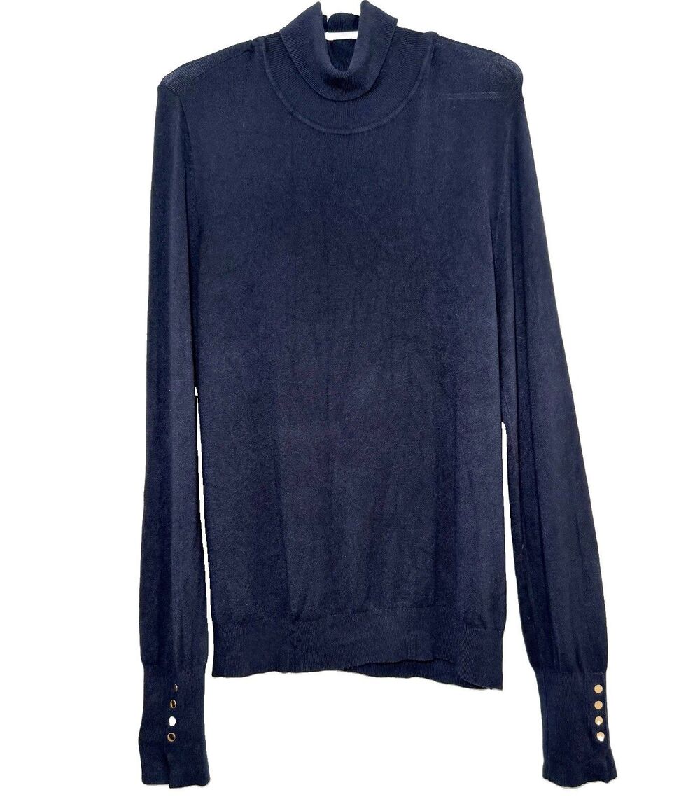 Skies Are Blue Women’s XL Navy Turtleneck Sweater Gold Button Cuffs Stretch